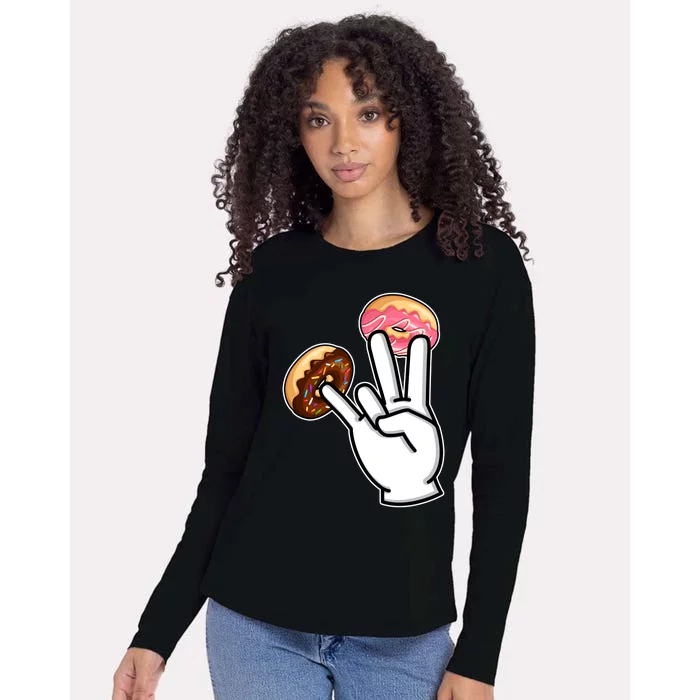 ASL Hand Sign Langauge Number 7 With Donuts Womens Cotton Relaxed Long Sleeve T-Shirt