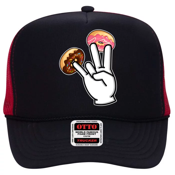 ASL Hand Sign Langauge Number 7 With Donuts High Crown Mesh Trucker Hat