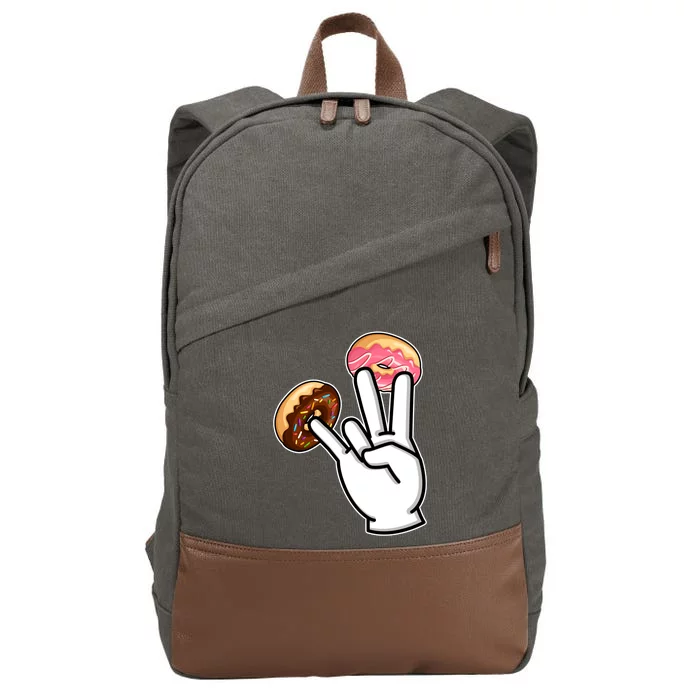 ASL Hand Sign Langauge Number 7 With Donuts Cotton Canvas Backpack