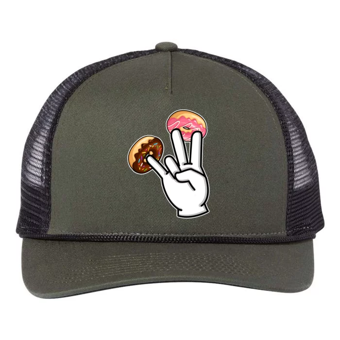 ASL Hand Sign Langauge Number 7 With Donuts Retro Rope Trucker Hat Cap