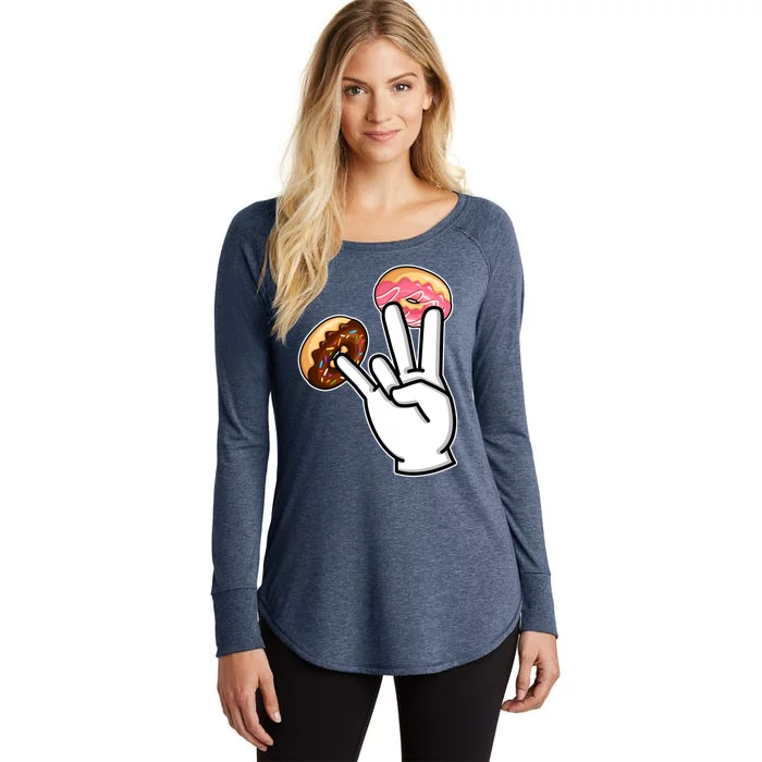 ASL Hand Sign Langauge Number 7 With Donuts Women's Perfect Tri Tunic Long Sleeve Shirt