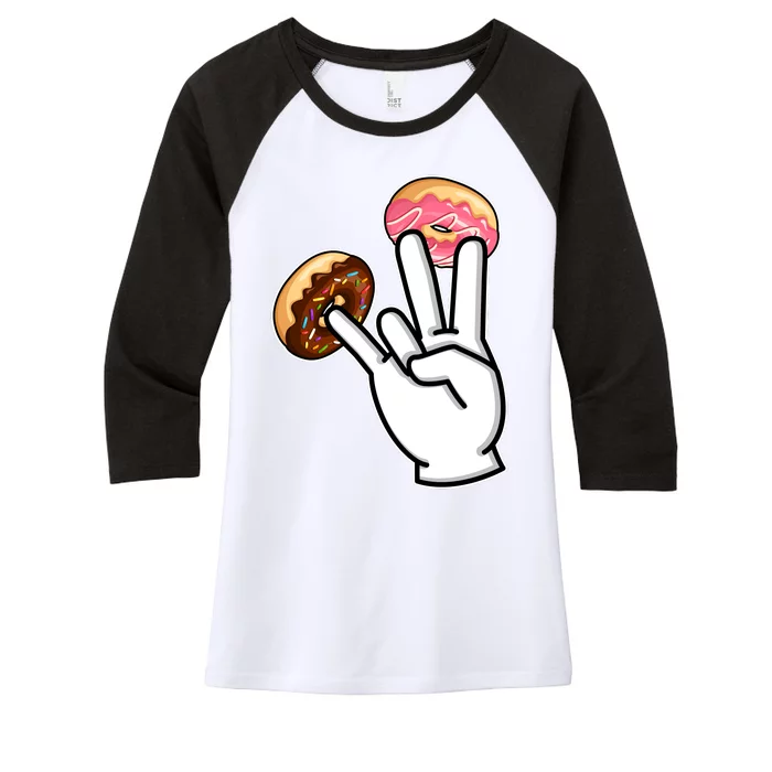 ASL Hand Sign Langauge Number 7 With Donuts Women's Tri-Blend 3/4-Sleeve Raglan Shirt