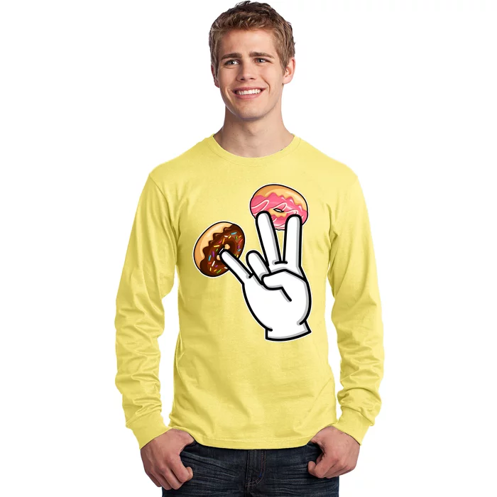 ASL Hand Sign Langauge Number 7 With Donuts Long Sleeve Shirt