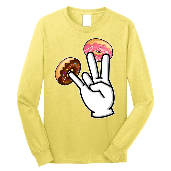 ASL Hand Sign Langauge Number 7 With Donuts Long Sleeve Shirt