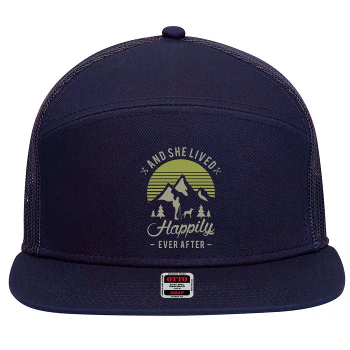 And She Lived Happily Ever After Hiking With Dog Hiking Cool Gift 7 Panel Mesh Trucker Snapback Hat