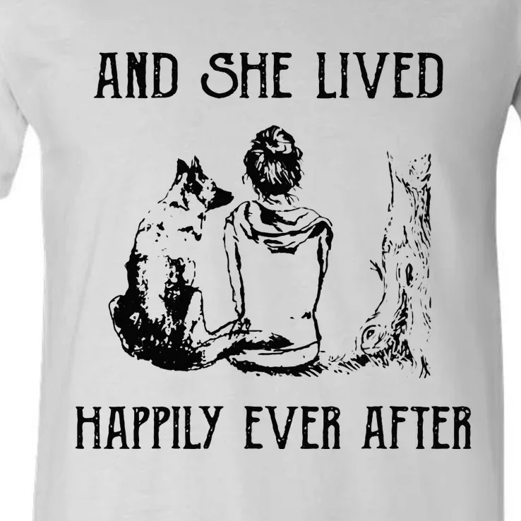 And She Lived Happily Ever After Funny Dogs V-Neck T-Shirt