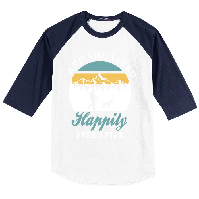 And She Lived Happily Ever After Trekking Hiking With Dogs Cool Gift Baseball Sleeve Shirt