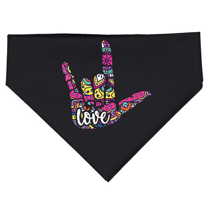 ASL Sign Language I Love You American Sign Language Gift USA-Made Doggie Bandana