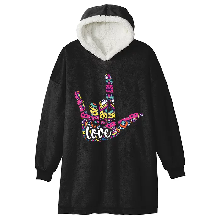 ASL Sign Language I Love You American Sign Language Gift Hooded Wearable Blanket