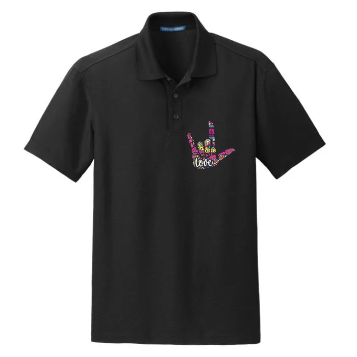 ASL Sign Language I Love You American Sign Language Gift Dry Zone Grid Performance Polo