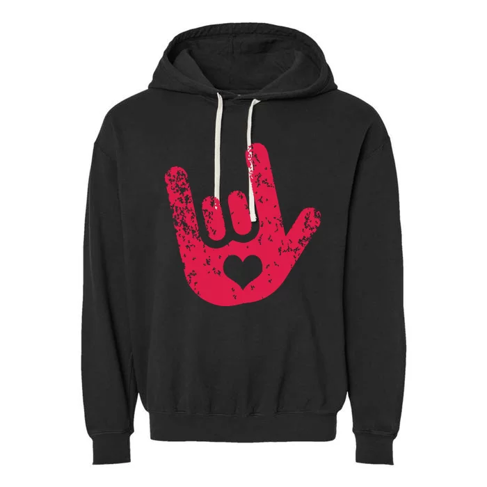 ASL Sign Language I Love You Sign Garment-Dyed Fleece Hoodie