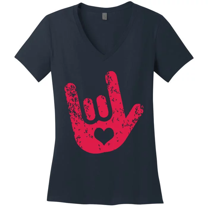 ASL Sign Language I Love You Sign Women's V-Neck T-Shirt