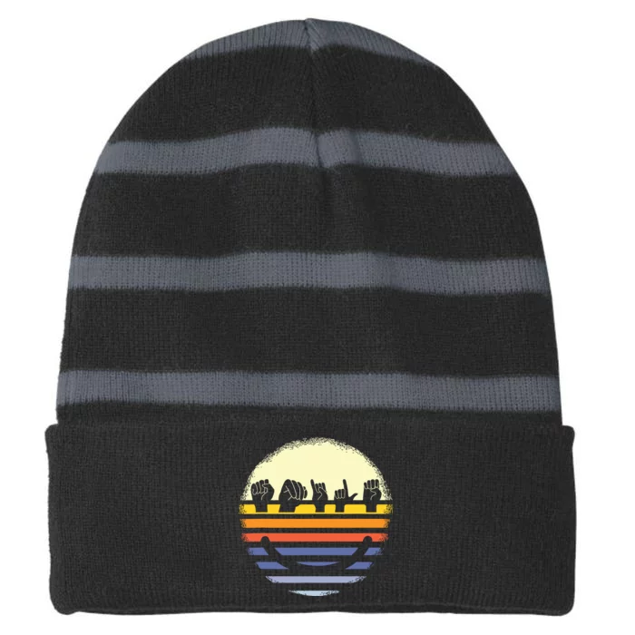 American Sign Language ASL Smile Striped Beanie with Solid Band