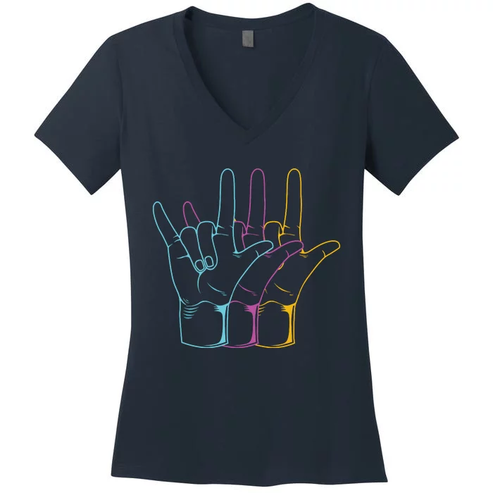 American Sign Language I Love You ASL Women's V-Neck T-Shirt