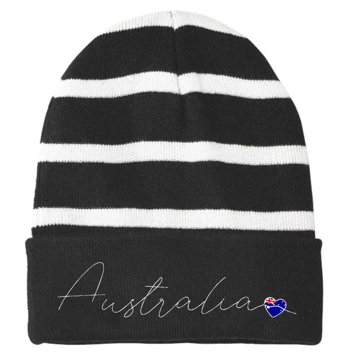 Australia Simple Love Australian Flag Heart On Australia Striped Beanie with Solid Band