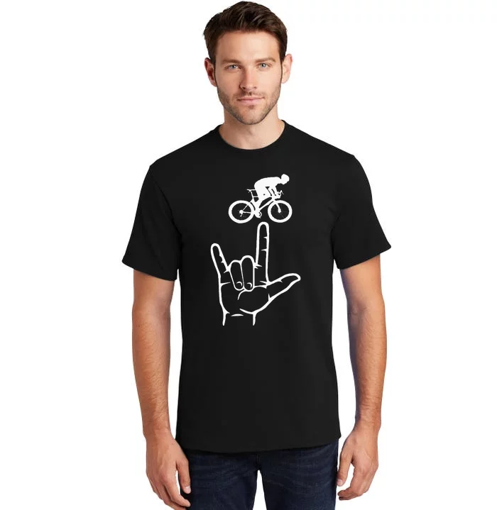 ASL Sign Language Cycling Sport I Love You Hand Heart Tall T-Shirt