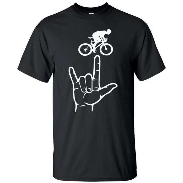 ASL Sign Language Cycling Sport I Love You Hand Heart Tall T-Shirt