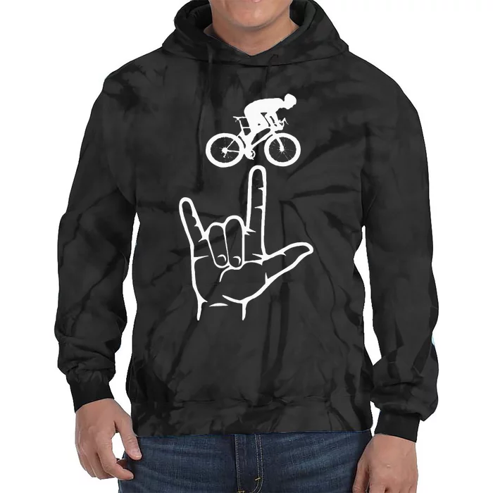 ASL Sign Language Cycling Sport I Love You Hand Heart Tie Dye Hoodie