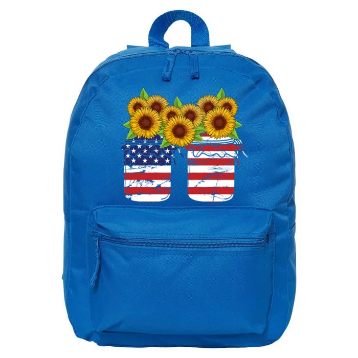 America Sunflowers Love American Patriot Stars And Stripes Cute Gift 16 in Basic Backpack