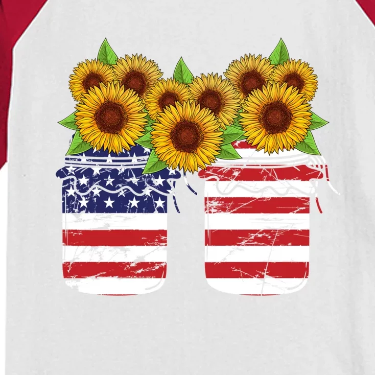 America Sunflowers Love American Patriot Stars And Stripes Cute Gift Kids Colorblock Raglan Jersey