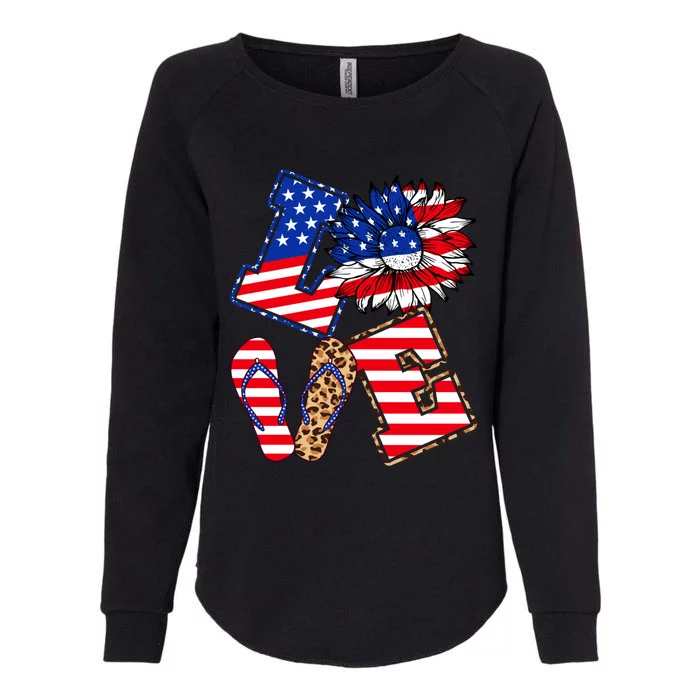 America Sunflowers Love American Patriot Stars And Stripes Gift Womens California Wash Sweatshirt