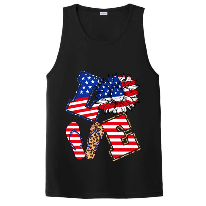 America Sunflowers Love American Patriot Stars And Stripes Gift Performance Tank