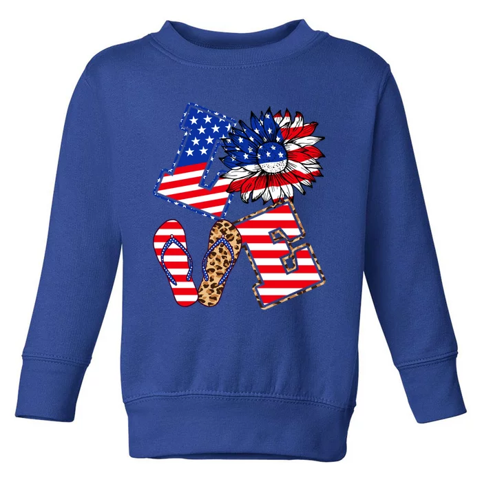 America Sunflowers Love American Patriot Stars And Stripes Gift Toddler Sweatshirt