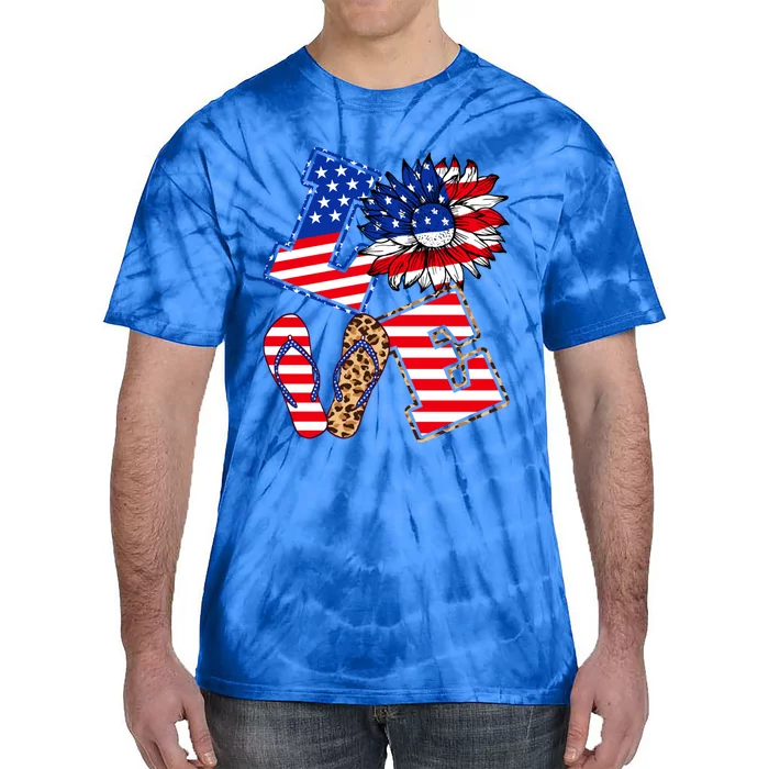 America Sunflowers Love American Patriot Stars And Stripes Gift Tie-Dye T-Shirt