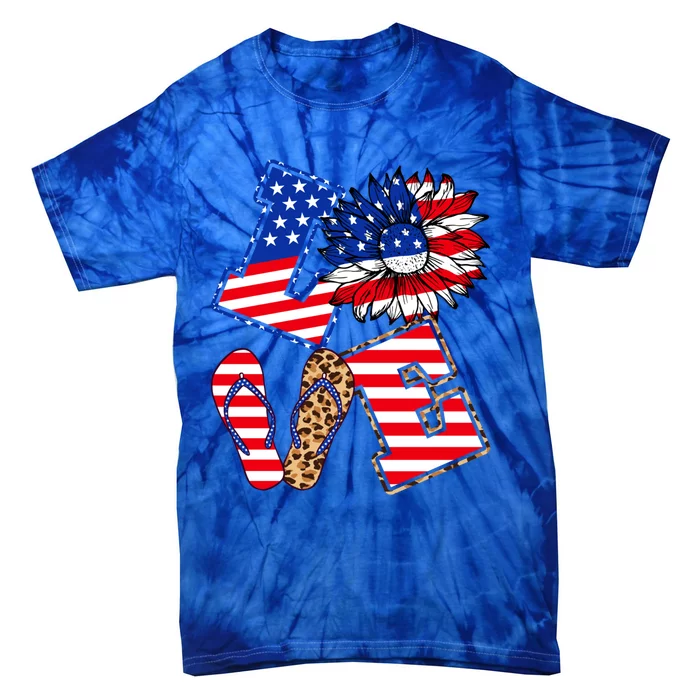 America Sunflowers Love American Patriot Stars And Stripes Gift Tie-Dye T-Shirt