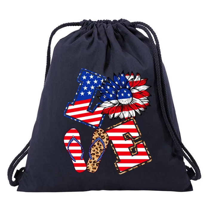 America Sunflowers Love American Patriot Stars And Stripes Gift Drawstring Bag