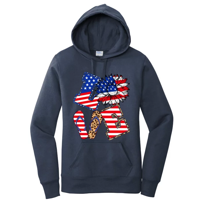 America Sunflowers Love American Patriot Stars And Stripes Gift Women's Pullover Hoodie