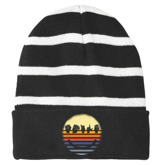 American Sign Language Asl Smile Striped Beanie with Solid Band