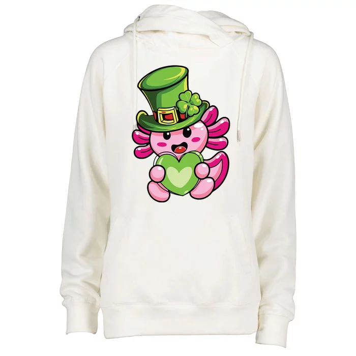 Axolotl Saint Leprechaun St Patrick Day Womens Funnel Neck Pullover Hood