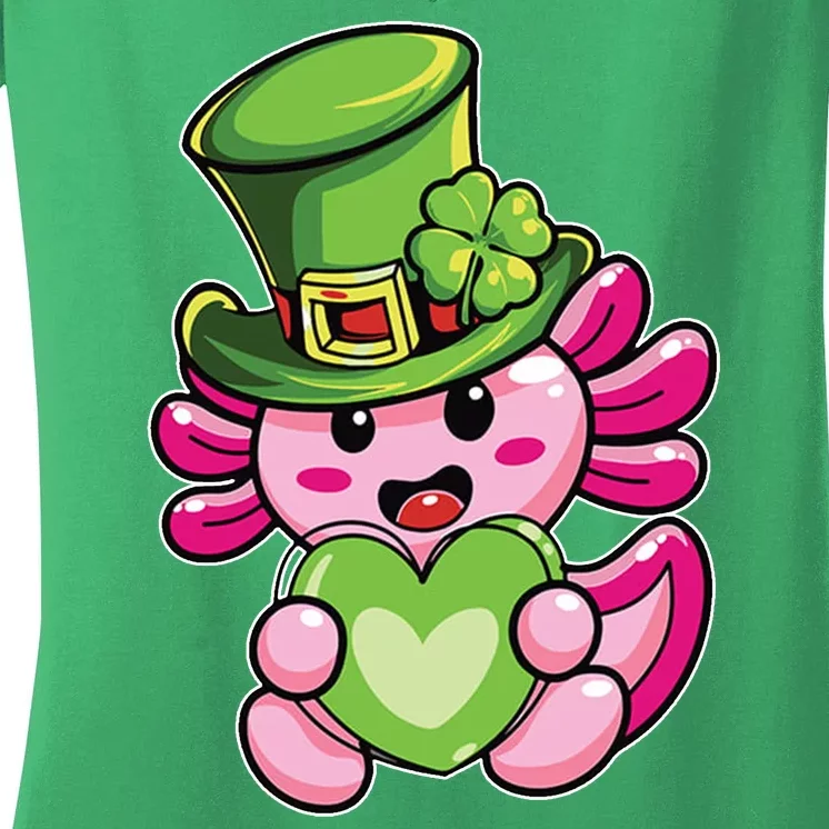 Axolotl Saint Leprechaun St Patrick Day Women's V-Neck T-Shirt