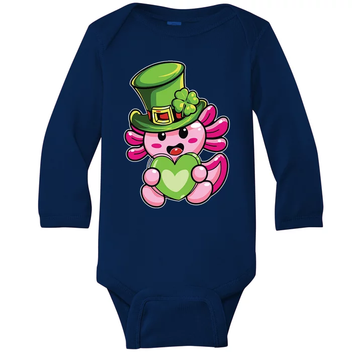 Axolotl Saint Leprechaun St Patrick Day Baby Long Sleeve Bodysuit