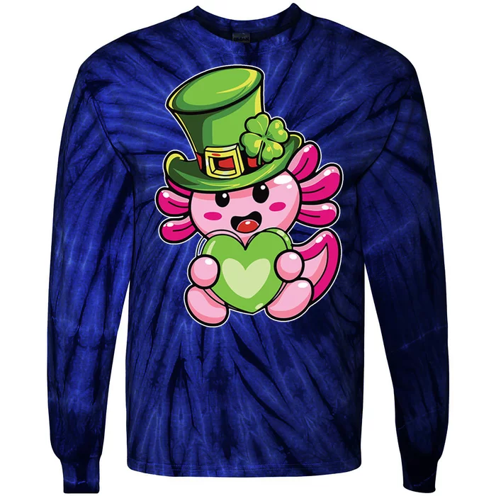 Axolotl Saint Leprechaun St Patrick Day Tie-Dye Long Sleeve Shirt