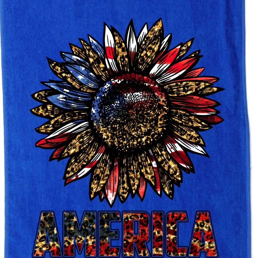 America Sunflower Leopard Usa Flag Patriotic 4th Of July Cute Gift Platinum Collection Golf Towel