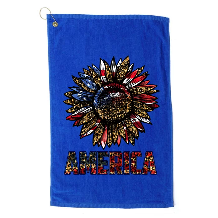 America Sunflower Leopard Usa Flag Patriotic 4th Of July Cute Gift Platinum Collection Golf Towel