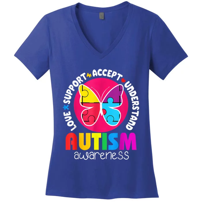 Autism Shirt Love Accept Support Autistic Autism Awareness Women's V-Neck T-Shirt