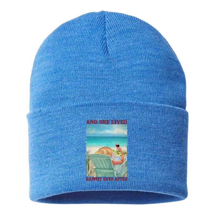 And She Lived Happily After Ever Summer Vibes Beach Vacay Funny Gift Sustainable Knit Beanie