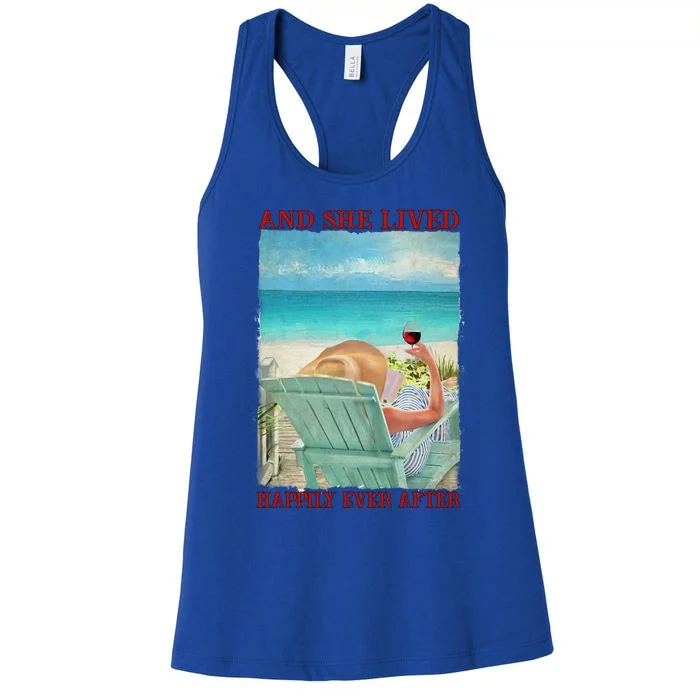 And She Lived Happily After Ever Summer Vibes Beach Vacay Funny Gift Women's Racerback Tank