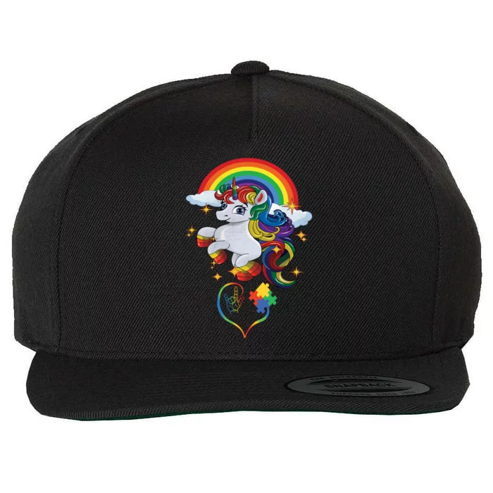 Autism Sign Language Asl Puzzle Be Kind Teacher Unicorn Gift Wool Snapback Cap