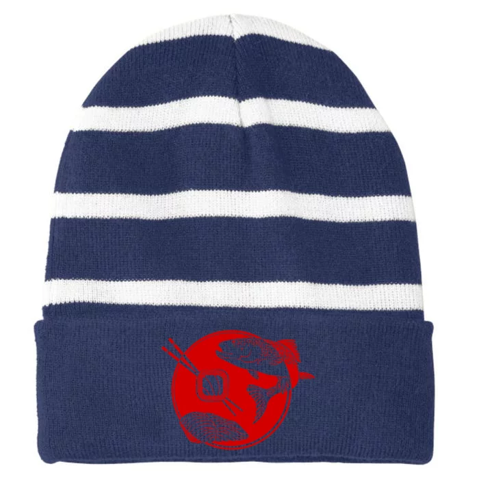 Anime Sushi Logo Salmon Sashimi Sushi Striped Beanie with Solid Band