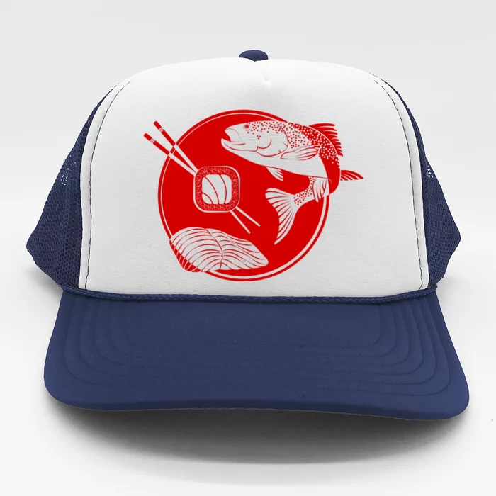 Anime Sushi Logo Salmon Sashimi Sushi Trucker Hat