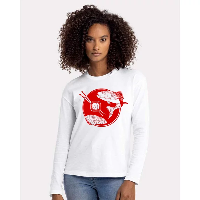 Anime Sushi Logo Salmon Sashimi Sushi Womens Cotton Relaxed Long Sleeve T-Shirt