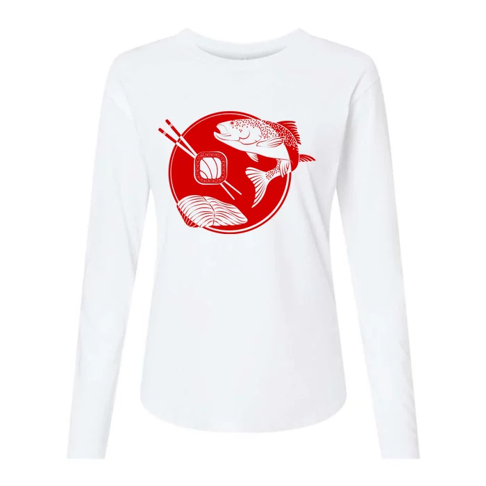 Anime Sushi Logo Salmon Sashimi Sushi Womens Cotton Relaxed Long Sleeve T-Shirt