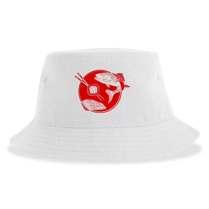 Anime Sushi Logo Salmon Sashimi Sushi Sustainable Bucket Hat