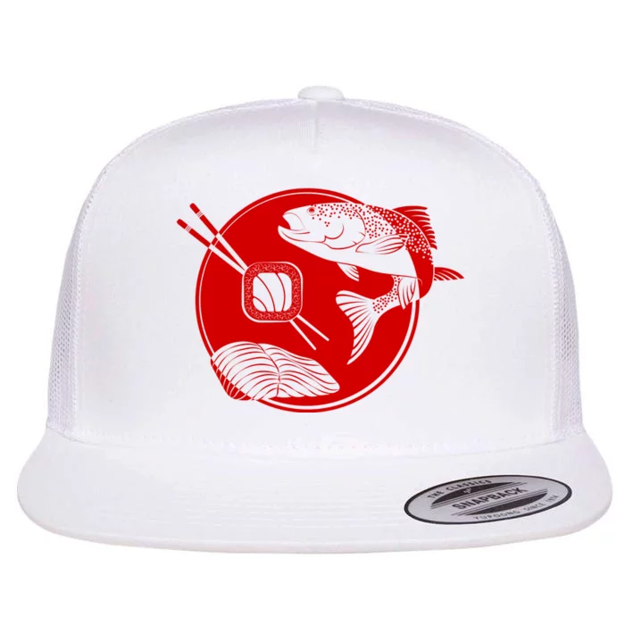 Anime Sushi Logo Salmon Sashimi Sushi Flat Bill Trucker Hat