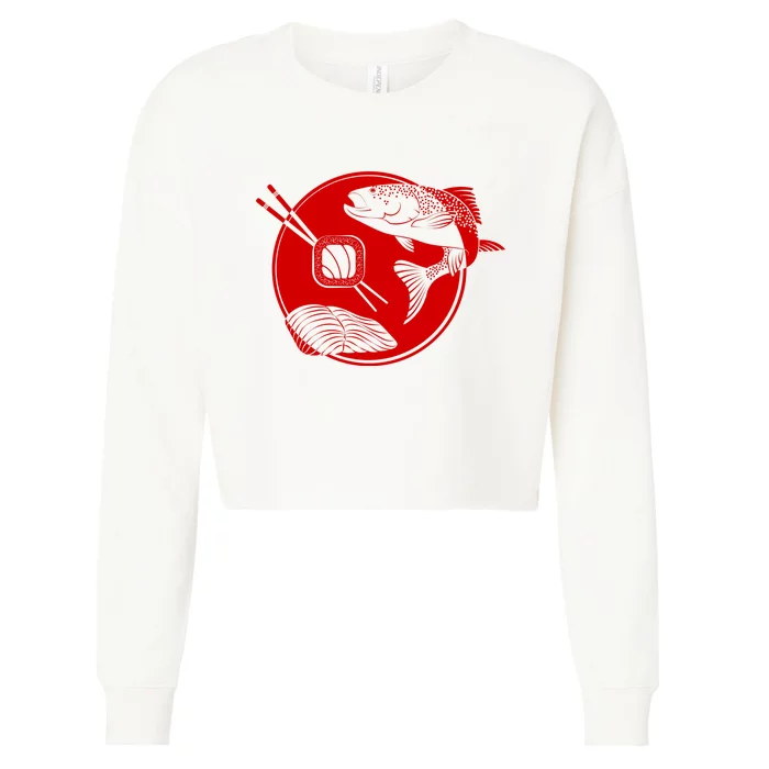 Anime Sushi Logo Salmon Sashimi Sushi Cropped Pullover Crew