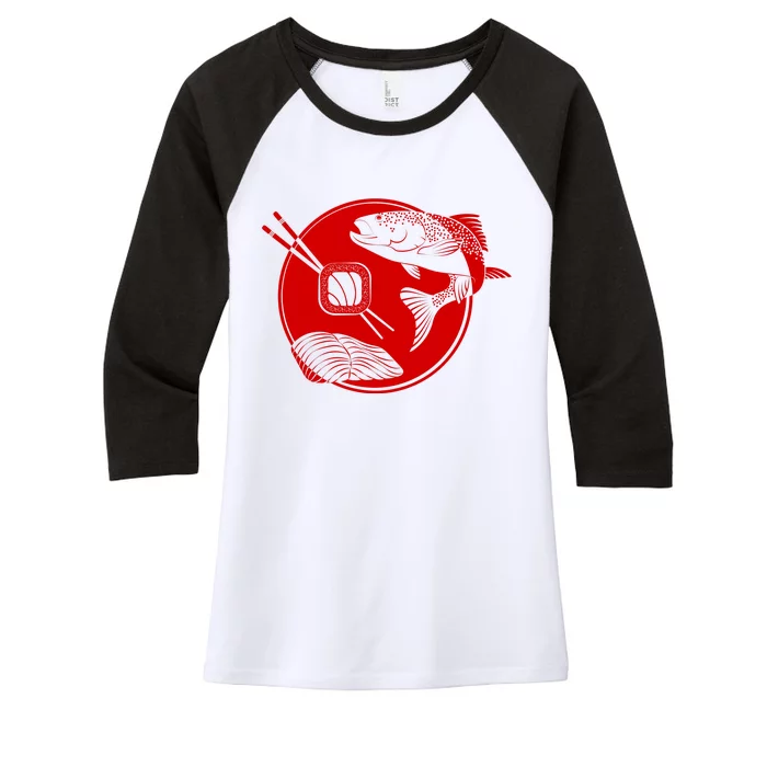 Anime Sushi Logo Salmon Sashimi Sushi Women's Tri-Blend 3/4-Sleeve Raglan Shirt